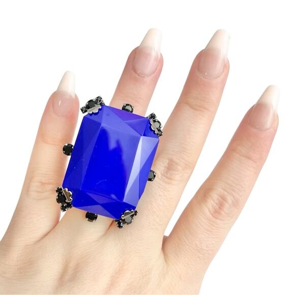 AUTH VTG Christian Dior Massive Jumbo Blue & Gunmetal Cocktail Statement Ring - Picture 1 of 15